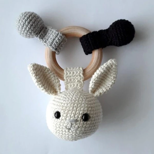 Halkalı Tavşan Çıngırak Amigurumi Organik Oyuncak ürün görseli 1