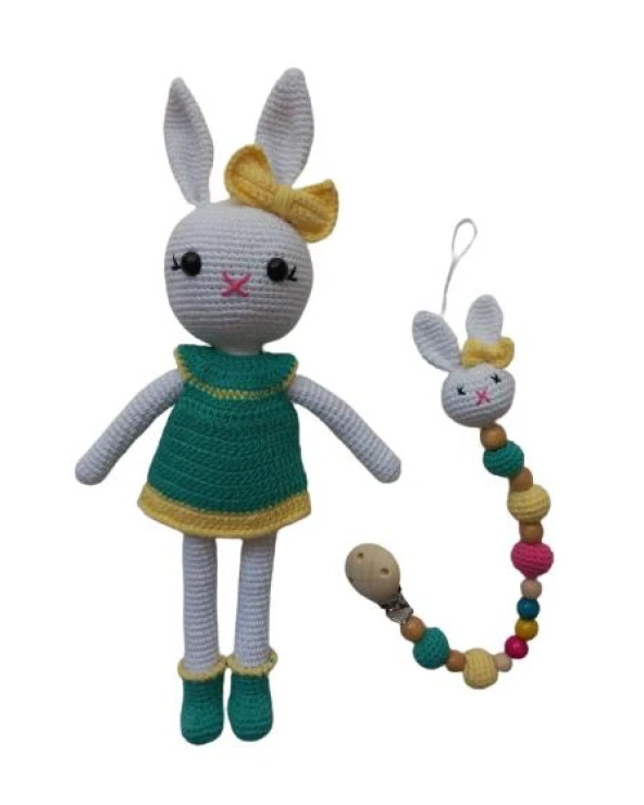 Şirin Tavşan Uyku Arkadaşı ve Emzik Zinciri Amigurumi Organik Oyu ürün görseli 1