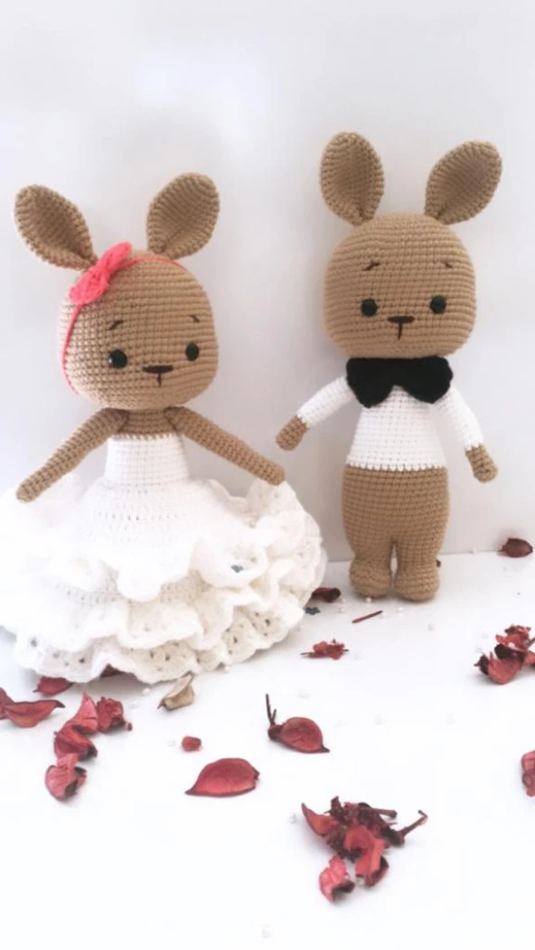 Gelin ve Damat Tavşanlar Amigurumi Organik Oyuncak ürün görseli 1
