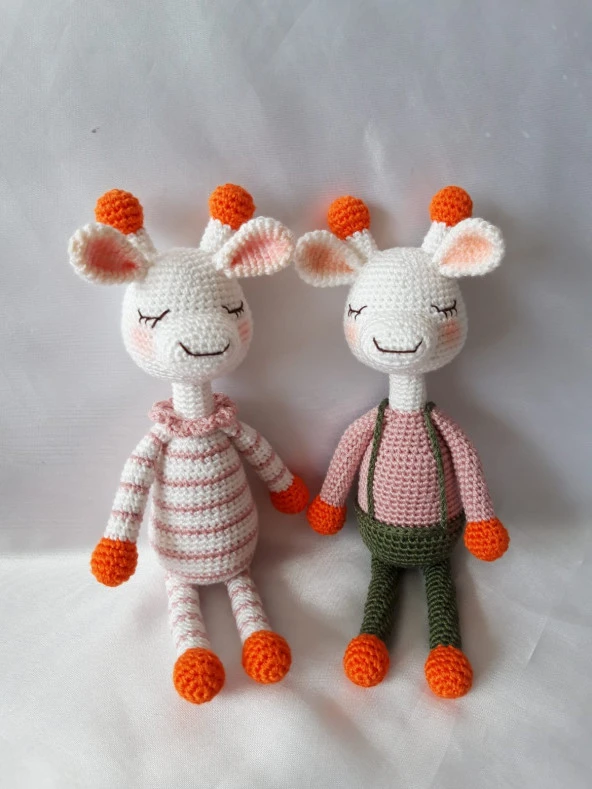 Uykucu Zürafa Kardeşler Amigurumi Organik Oyuncak ürün görseli 1
