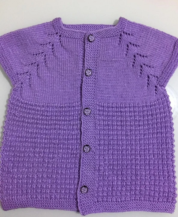 Örgü Lila Rengi Fare Dişi Modeli Bebek Yeleği ürün görseli 1