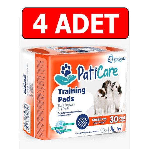 paticare trainingpads yavru köpek tuvalet eğitim pedi 60x90cm 30lu çiş pedi 4adet ürün görseli 1