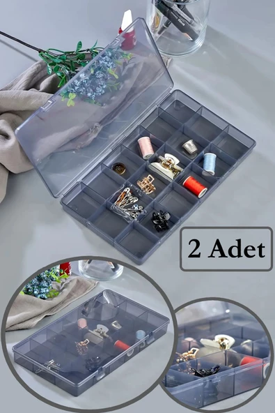 2 Adet Füme 18 Bölmeli Avantajlı Takı Aksesuar Saklama Kutusu ürün görseli 1