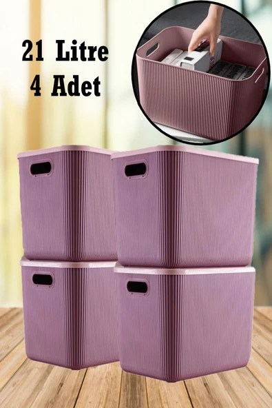 4 Adet 21 Lt Storage Mor Dolap Içi Düzenleyici Oyuncak Ve Çamaşır Sepeti Elbise Saklama Kutusu ürün görseli 1