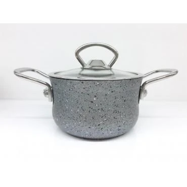 OMS Granit 14x8 cm Mini Tencere Cam Kapaklı 3111GRİ ürün görseli 1