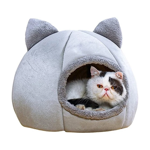 Bal Kabağı Tasarımlı Kedi Evi Yumuşak Kedi Yatağı Derin Uyku Ve Kış Evi Çıkartılabilir Minder GRİ M BEDEN ürün görseli 1