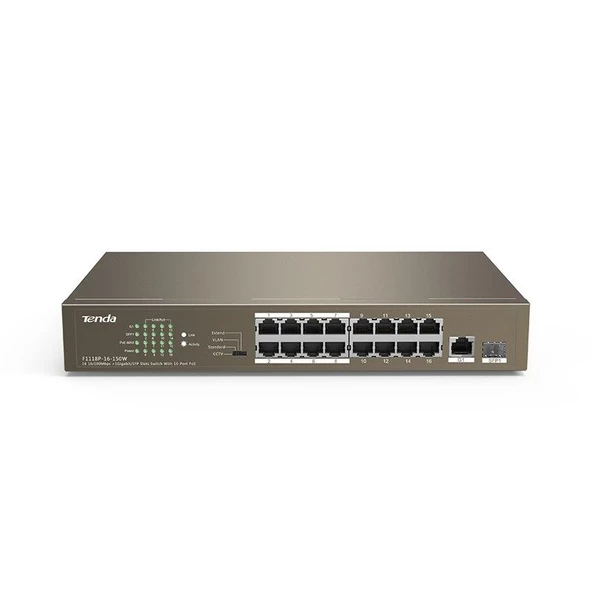 TENDA  16 portlu 10/100Mbps +1 Gigabit/SFP Slots Switch With 16-Port PoE TEF1118P-16-150W ürün görseli 1