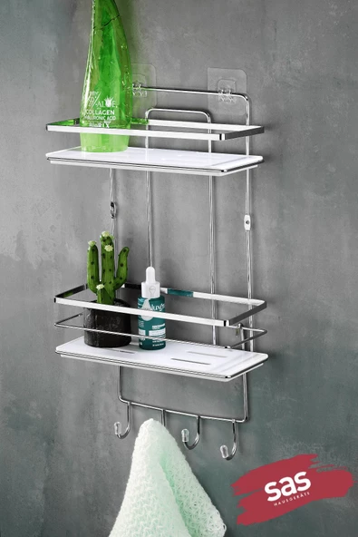 Yapışkanlı Ömür Boyu Paslanmaz Kristal Ayarlanabilir Raf Banyo Düzenleyici Şampuanlık LŞ-02 KBKK ürün görseli 1