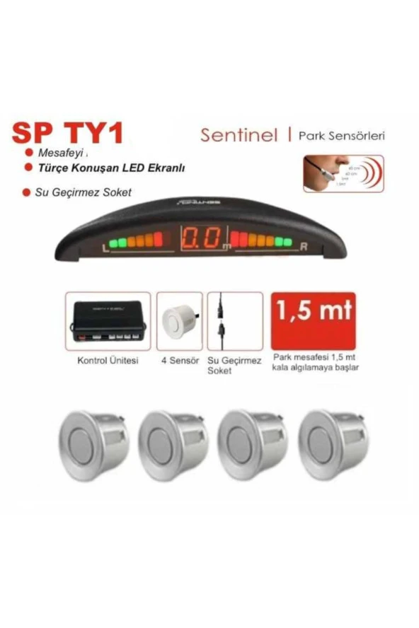 Oto Park Sensörü Led Ekranlı Türkçe Ses Ikazlı Gri Renk 22 Mm ürün görseli 1