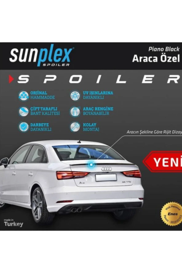 Audi A3 Sedan Spoiler 2013-2020 Yılları Arası Uyumlu Anatomik Parlak Siyah Spoiler ürün görseli 1