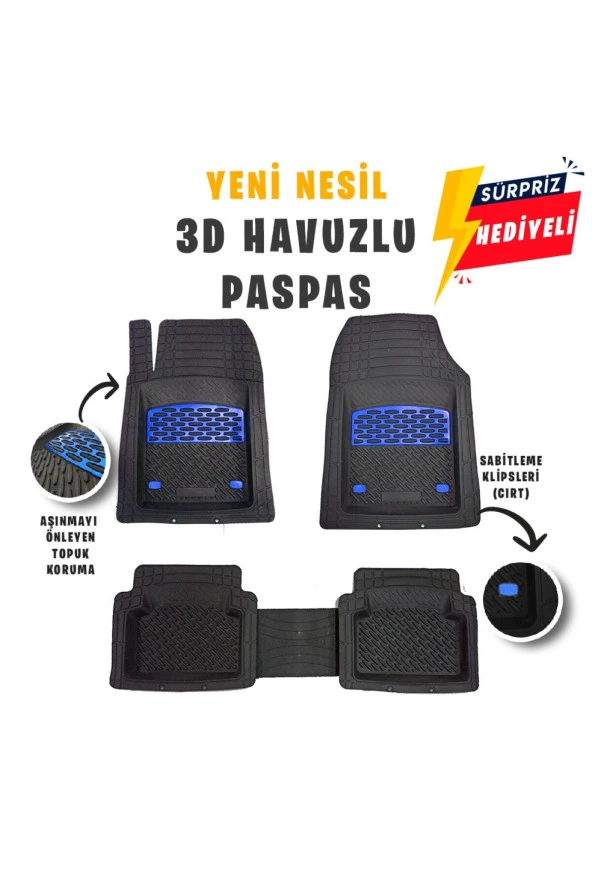 Hyundai Matrix 2007 Model 3d Havuzlu Paspas Mavi Karbon Kaplama ürün görseli 1