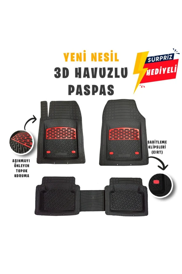 Opel Corsa 2008 Model 3d Havuzlu Paspas Kırmızı Krom Kaplama ürün görseli 1