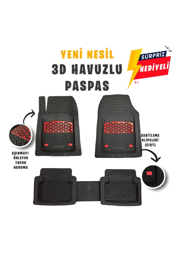Opel Corsa 2008 Model 3d Havuzlu Paspas Kırmızı Krom Kaplama ürün görseli 1