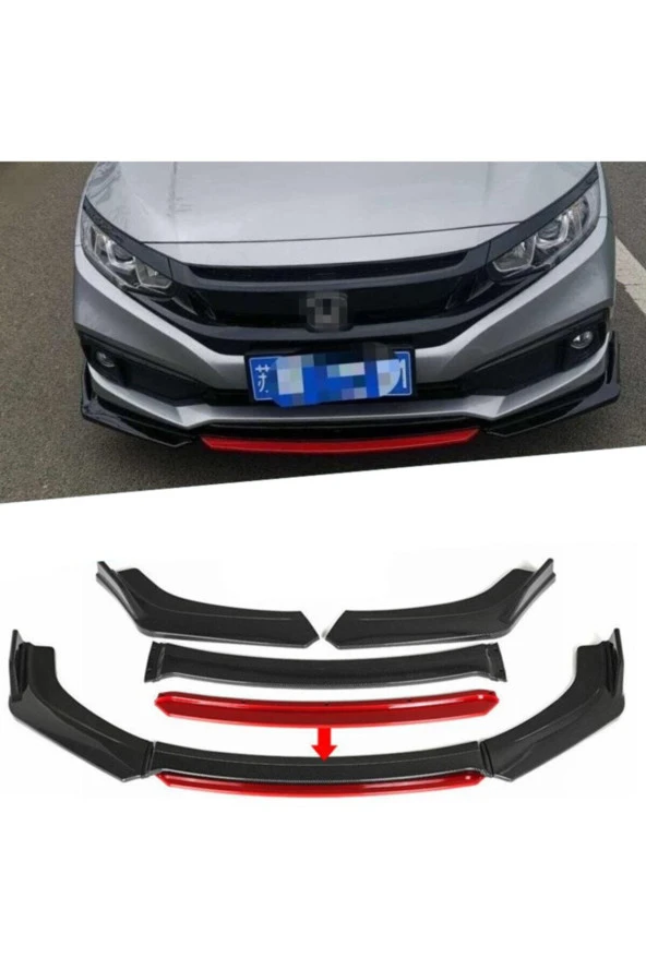 Honda Civic Fc5 Kırmızılı Ön Lip Ön Tampon Eki 4 Prç 2016 - 2019 Ithal ürün görseli 1