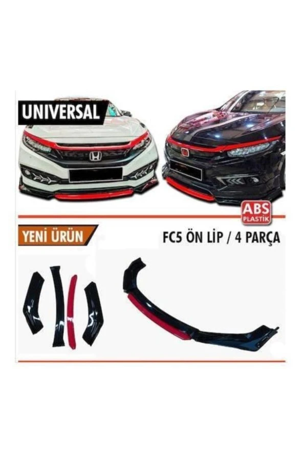 Üniversal Esnek 4 Parça Kırmızı Dilli Lip Piano Black Flaplı Kanatlı Abs Plastik ürün görseli 1