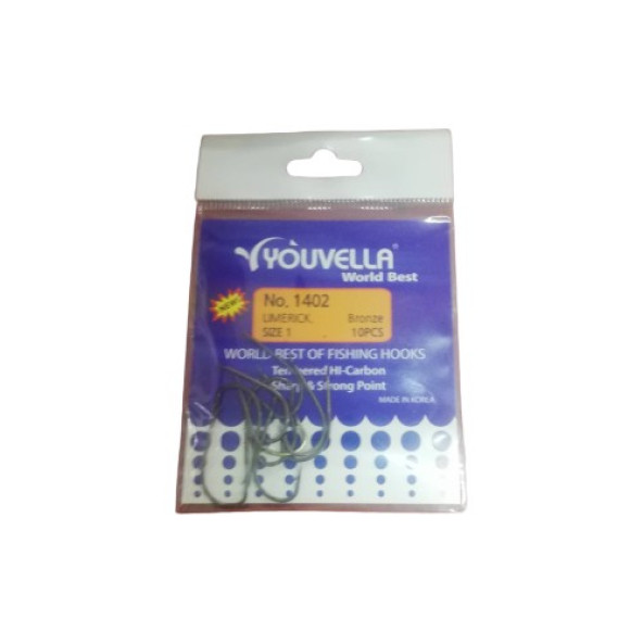 Youvella 1402 Dövme Bronz Olta iğnesi No:1 10'lu Paket Sazan iğnesi ürün görseli 1