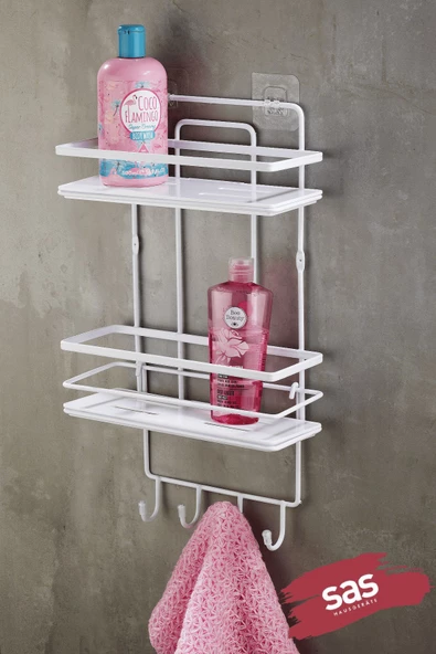 Yapışkanlı Paslanmaz Kristal Ayarlanabilir Raf Banyo Düzenleyici Şampuanlık Beyaz - Beyaz LŞ-02 BBBK ürün görseli 1
