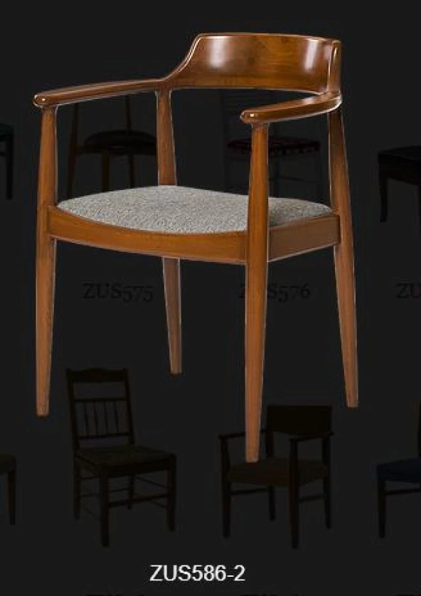 Sandalye ST 14220 Zus138 TAM EĞİKKOLÇAK Kayın RETRO Parlak Ceviz keten kumaş ürün görseli 1