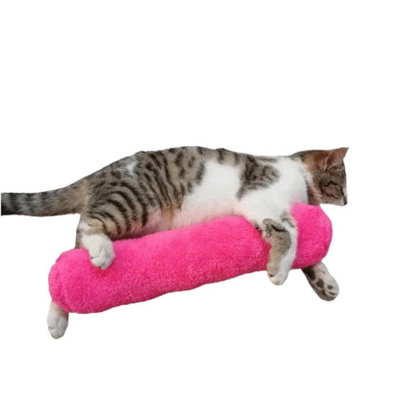 KEDİ OYUNCAĞI SARILMA YASTIĞI UYKU OYUNCAĞI KEDİ OTLU 30 CM PELUŞ  ( 1 ADET ) FUŞYA ürün görseli 1
