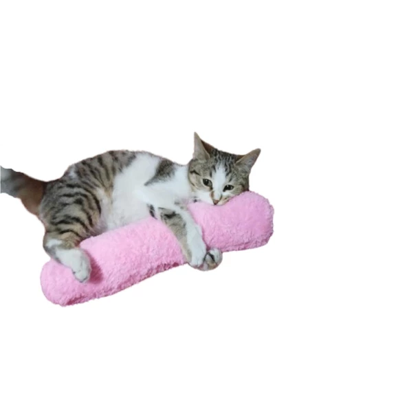 KEDİ OYUNCAĞI SARILMA YASTIĞI UYKU OYUNCAĞI KEDİ OTLU 30 CM PELUŞ  ( 1 ADET ) PEMBE ürün görseli 1