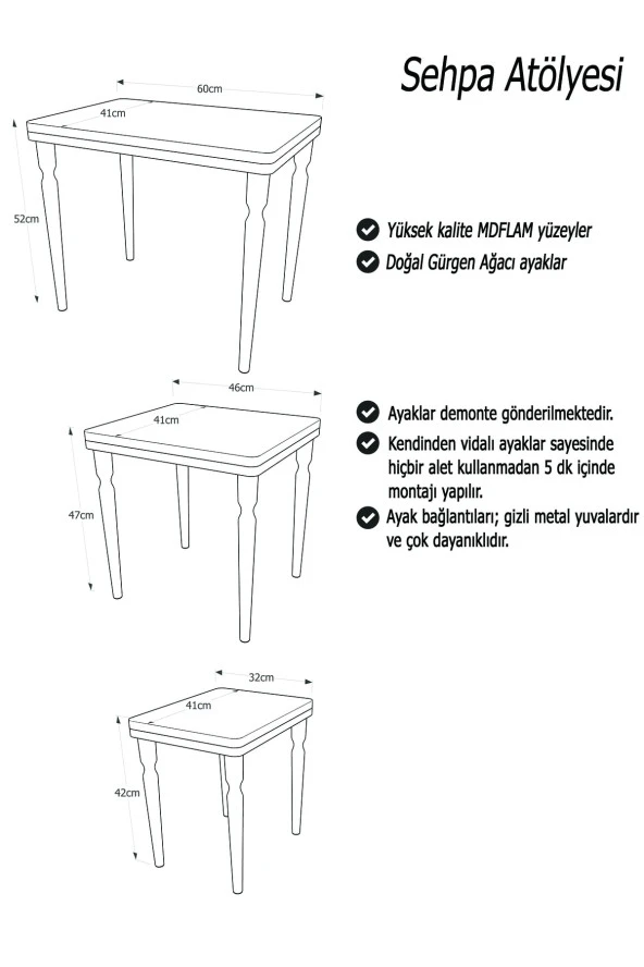 AKSET 3Lü Lüx Zigon Sehpa Gold Krem - Resim 2