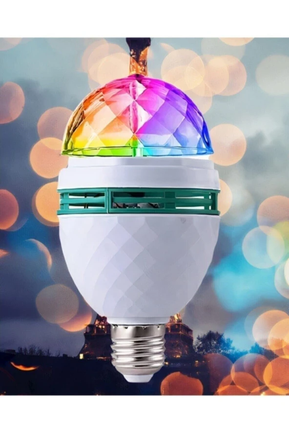 Disco Topu Renkli Led Döner Başlıklı Disko Topu Ampul Gece Lambası 3 Watt E27 Duylu + Fişli Duy ürün görseli 1