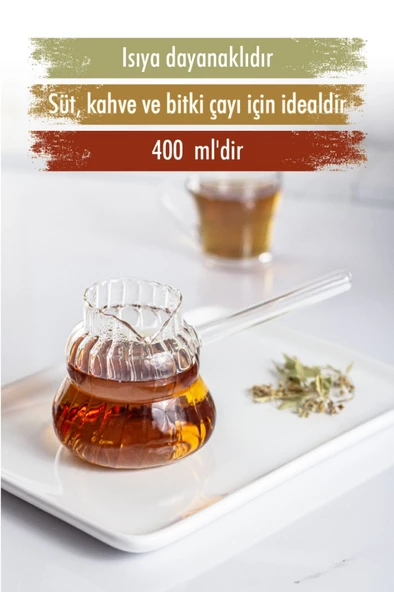 Isıya Dayanıklı Ocakta Kullanmaya Uygun Lüks Borosilikat Cam Cezve 400 Ml ürün görseli 1