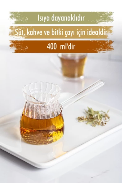 Isıya Dayanıklı Ocakta Kullanmaya Uygun Lüks Borosilikat Cam Cezve 400 Ml ürün görseli 1