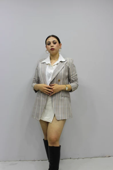 Kadın Ekoseli Blazer Ceket ürün görseli 1