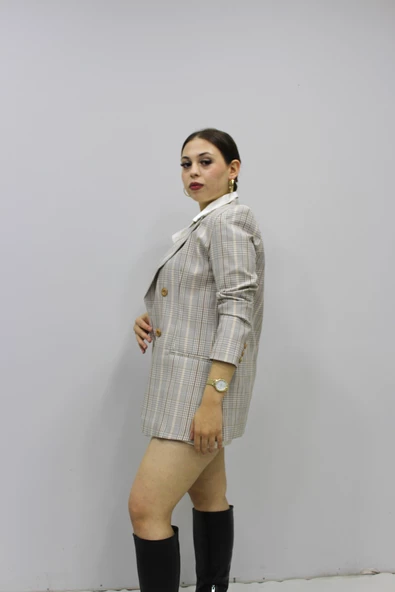 Kadın Ekoseli Blazer Ceket - Resim 2