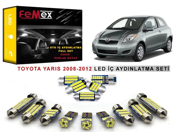 Toyota Yaris 2008-2012 LED İç Aydınlatma Ampul Seti FEMEX Parlak Beyaz ürün görseli 1