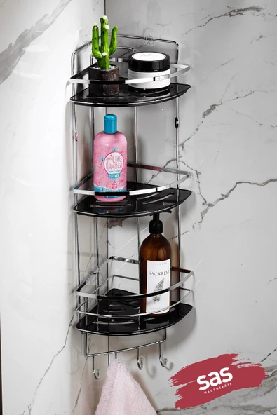 Yapışkanlı Ömür Boyu Paslanmaz Kristal Ayarlanabilir Raf Banyo Düzenleyici Şampuanlık LK-03 KSKK ürün görseli 1