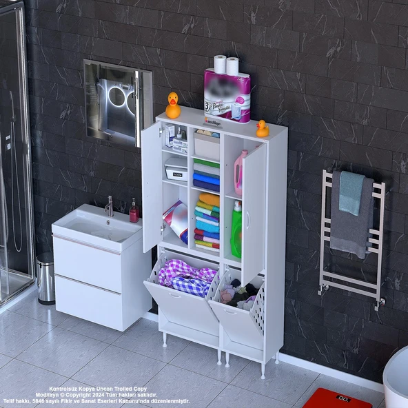 MODİLAYN Era İnci 90 X 165 cm Çamaşır Hazneli Çok Amaçlı Banyo & Mutfak Dolabı ürün görseli 1