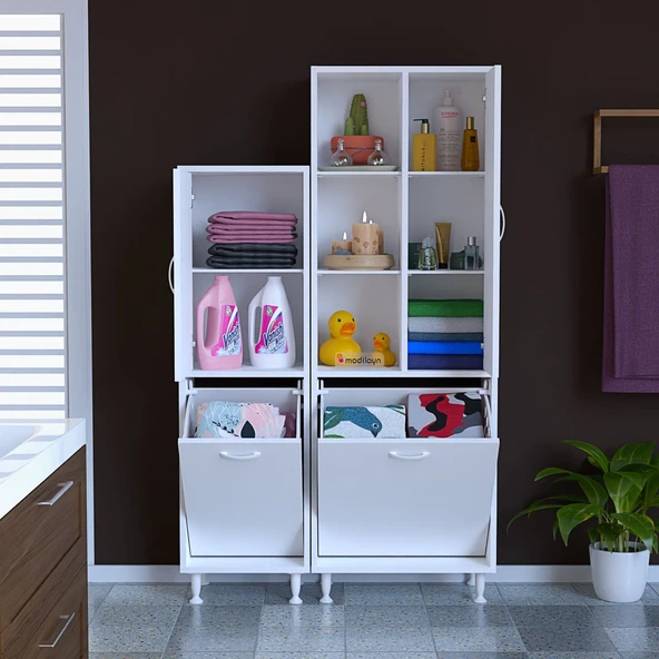 MODİLAYN Forbest İnci 95 x 165 cm Çamaşır Hazneli Çok Amaçlı Banyo & Mutfak Dolabı ürün görseli 1