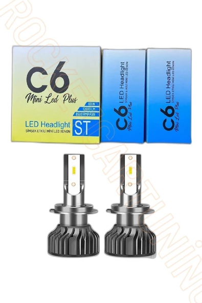 H7 Led Zenon C6 Mini Led Xenon Ampul 12800 Lümen Beyaz Renk 6000 Kelvin Şimşek Etkili ürün görseli 1