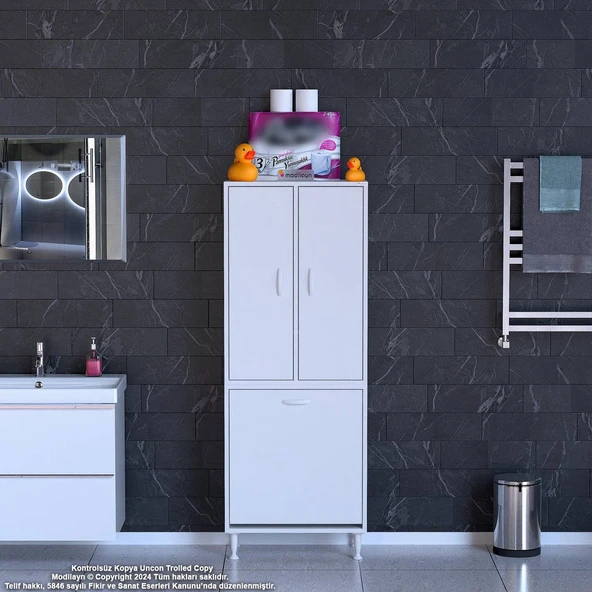 Modilayn YENİ İNCİ 55 x 160 cm Kapaklı Ve Çamaşır Hazneli Banyo & Mutfak Dolabı ürün görseli 1