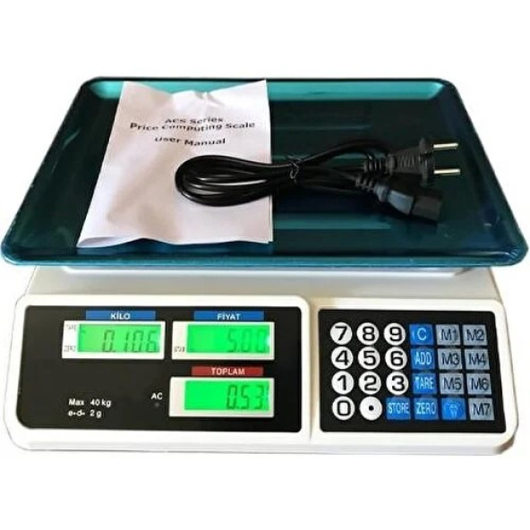 Tartı Maksimum Çift Ekran Dijital Elektronik Terazi Bakkal Manav Pazarcı Mutfak 40 kg 2 Gram Hassasiyetli ürün görseli 1