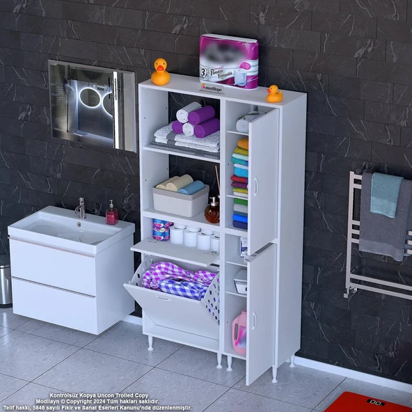 Modilayn MİS URLA YENİCE 90 x 183 x 32,5 cm Kirli Çamaşır Hazneli Çok Amaçlı Banyo Dolabı ürün görseli 1