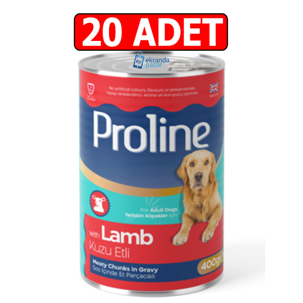 Proline kuzu etli sos içinde et parçalı köpek konserve 20adet 400gr lamb köpek yaş mama ürün görseli 1