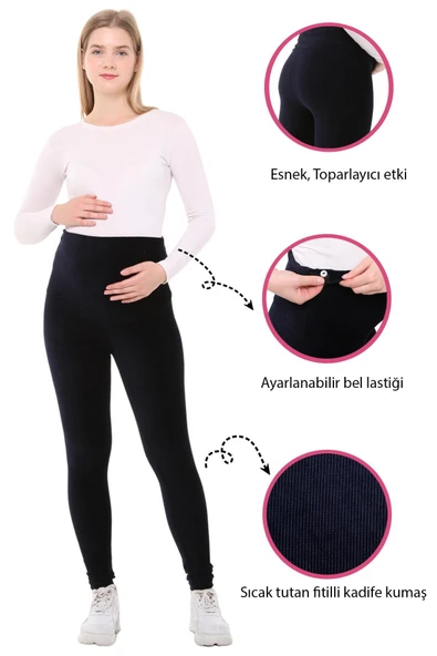 Luvmabelly MYRA8051 Beli Ayarlanabilir Kışlık Kadife Hamile Tayt -Lacivert ürün görseli 1