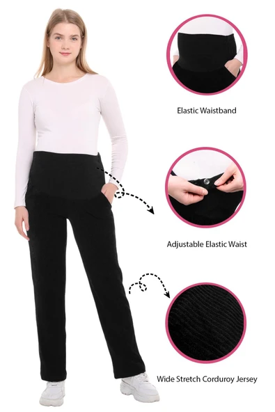 Luvmabelly MYRA8510 Beli Ayarlanabilir Kışlık Kadife Hamile Pantolonu -Siyah ürün görseli 1