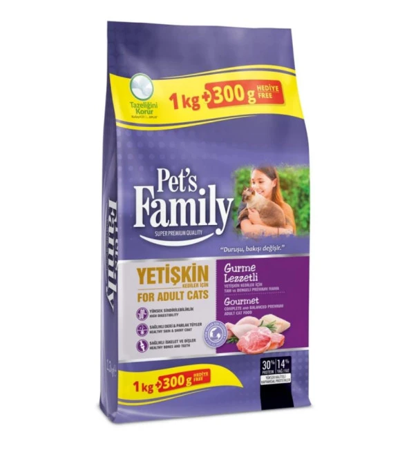 Pets Famıly Kedı Kısırlastırılmıs Mama Yetıskın Gurme 1000+300Gr ürün görseli 1