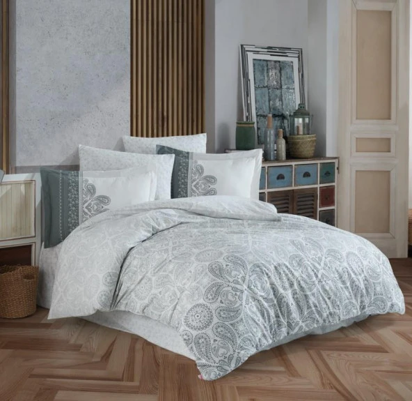 Hobby Çift Kişilik Poplin Nevresim Takımı İrene Gri ürün görseli 1