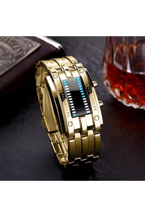 SKMEİ Sewor Gold Renk Led Işıklı Tasarım Kol Saati 44664 ürün görseli 1