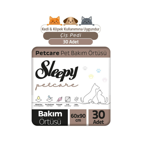 Sleepy Petcare 60x90 cm 30'lu Pet Bakım Örtüsü ürün görseli 1