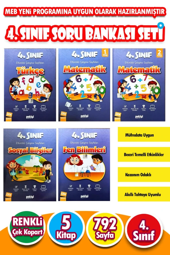 4.SINIF ETKİNLİKLİ ÇALIŞMA SETİ 5 Kitap Toplam 792 Sayfa ürün görseli 1