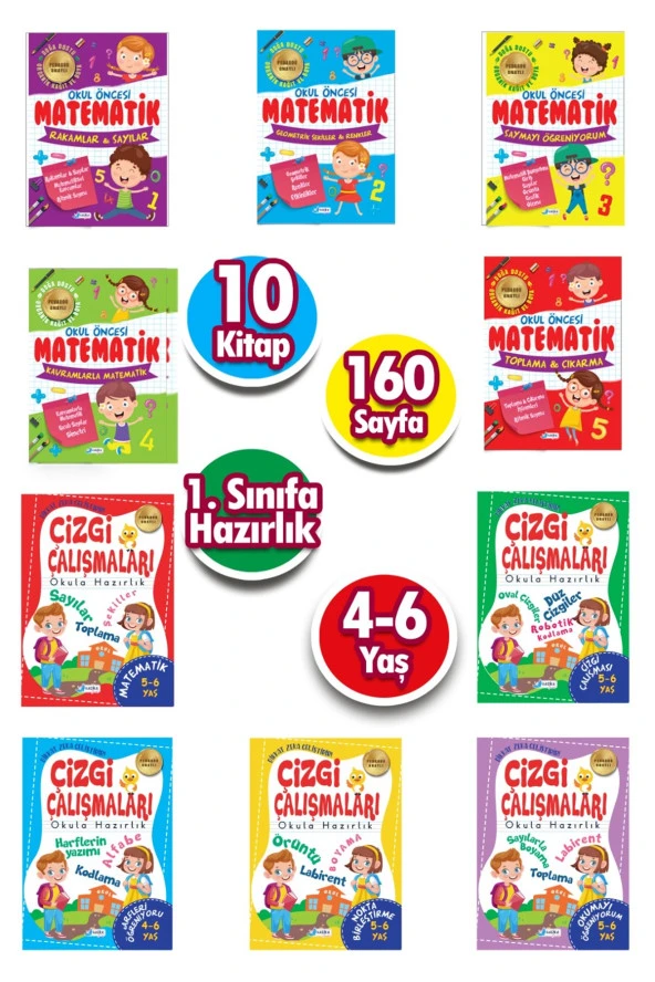 4 - 5 - 6 Yaş Matematik & Çizgi Çalışması Seti 10 Kitap ürün görseli 1