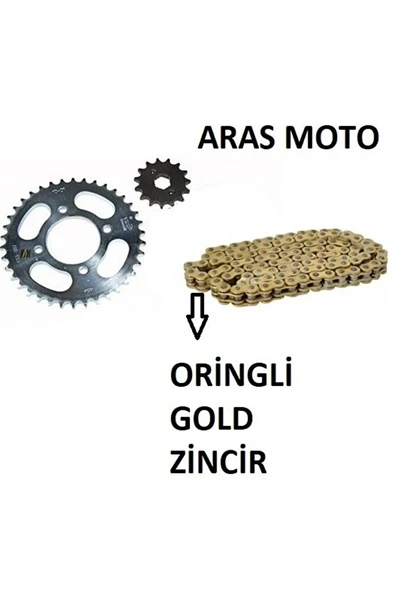 Bajaj Discover 125 St Oringli Zincir Dişli Seti Kaliteli (Gold Zincir)  ARASMOTO ürün görseli 1