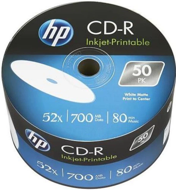 HP CD-R 52X Inkjet Printable 700Mb 80Dk 50'Li Spindle ürün görseli 1
