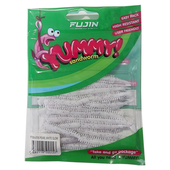 Fujin Yummy Sandworm 7cm LRF Silikonu  PEARL WHITE GLOW ürün görseli 1